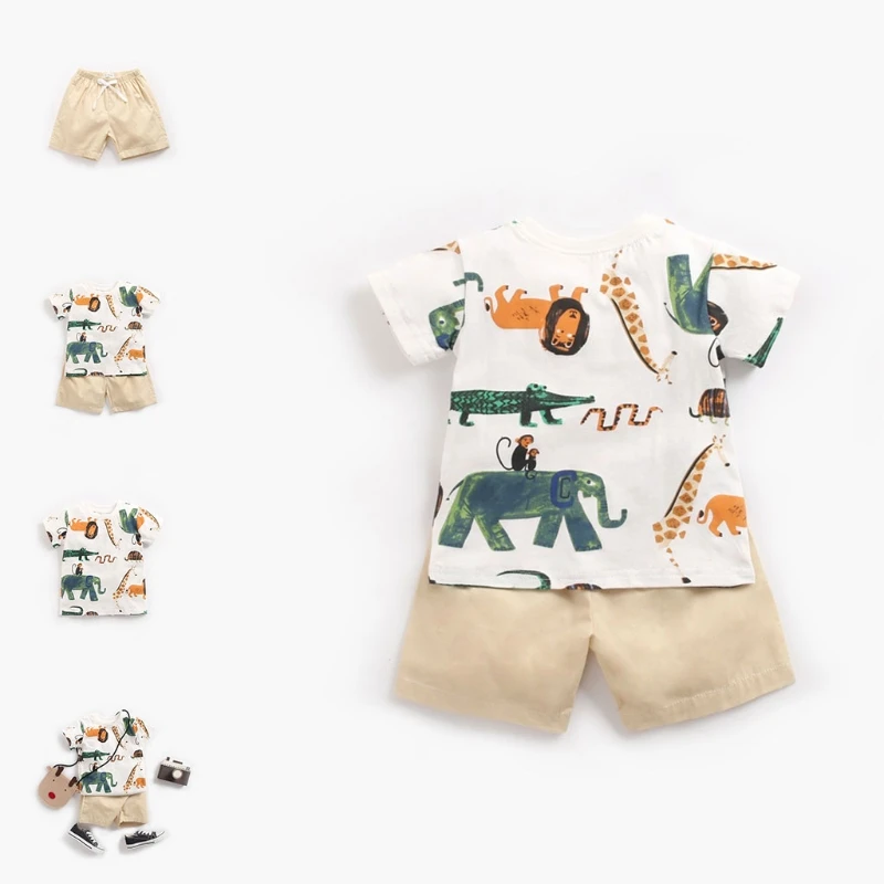 

Cartoon Animal Print Short Sleeve T-shirt + Shorts Two-piece Baby Boys Clothes Summer Newborn Kid Suit Outfit Baby Cloth