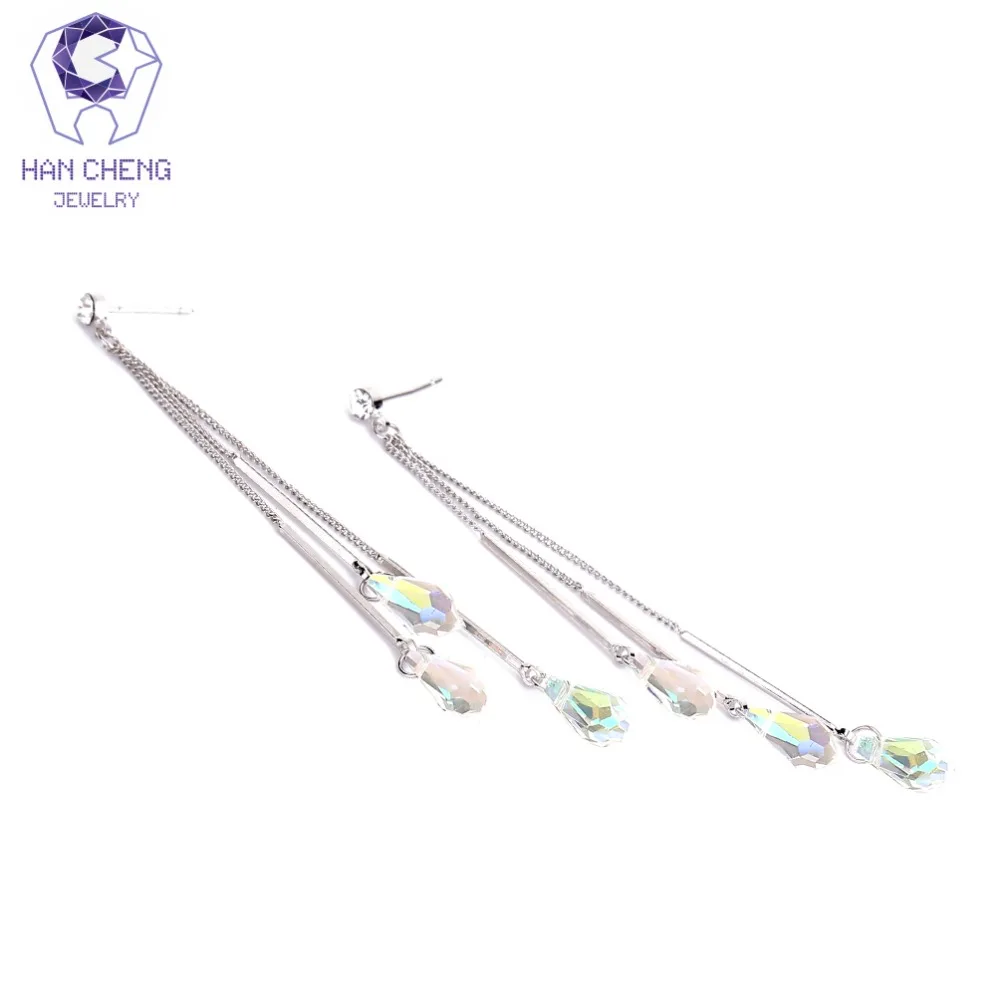 Новые Медные висячие серьги HanCheng с длинными кисточками и драгоценными камнями в