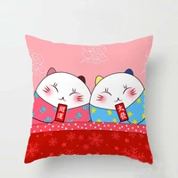 lucky cat printed pillow covers linen cushion case for sofa sitting room