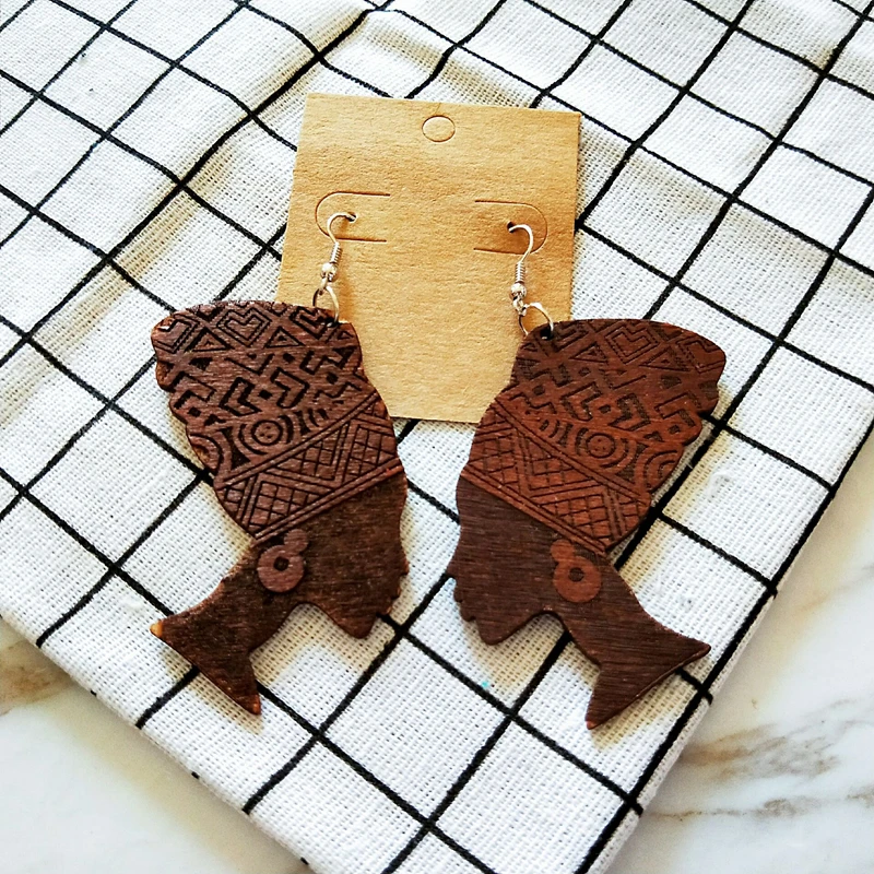 Женские винтажные серьги подвески в африканском стиле с изображением деревянной