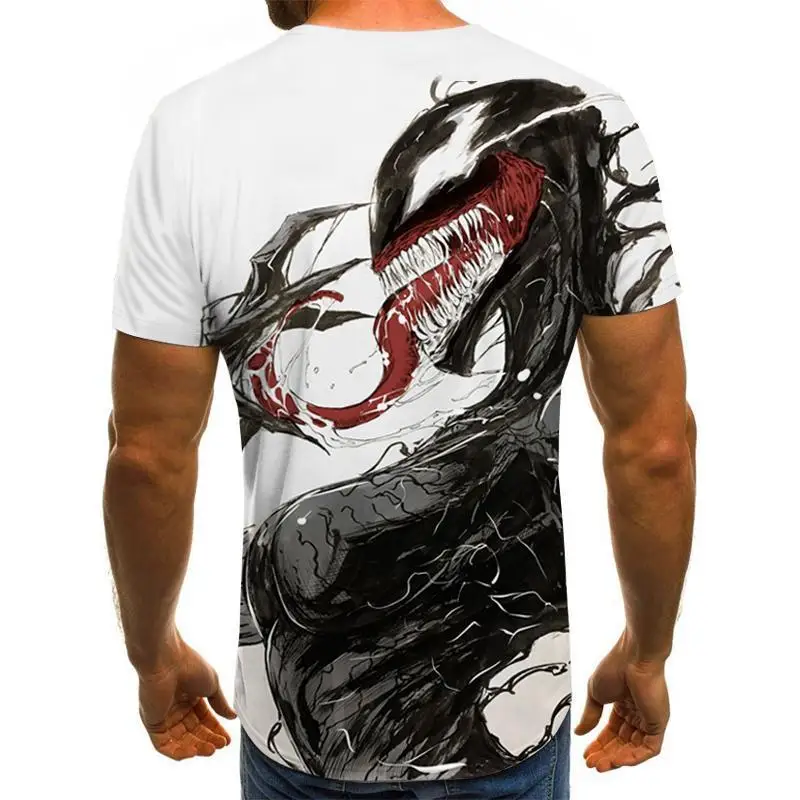 

2021 new men's 3D T-shirt summer fashion printed venom short-sleeved T-shirt round neck daily T-shirt hip-hop top black T-shirts