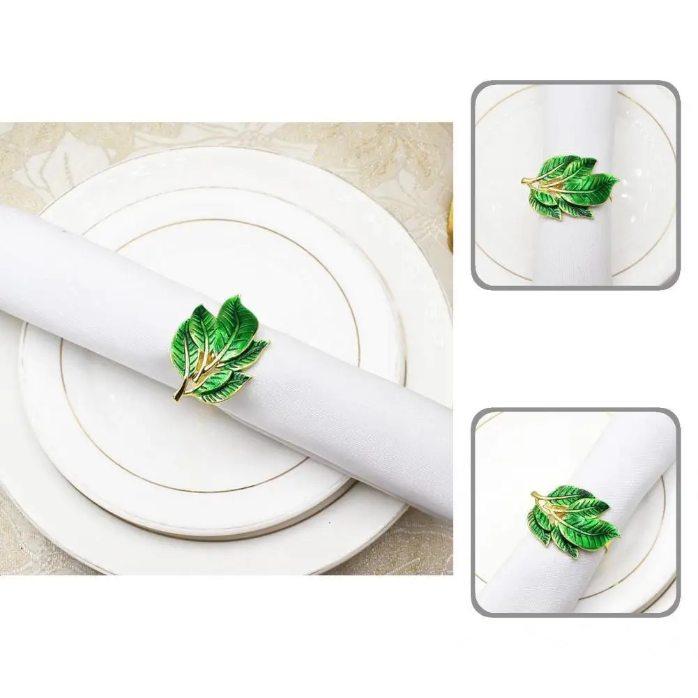 

Fine Workmanship Green Color Decorative Leaves Napkin Buckle Party Prop for Dorm