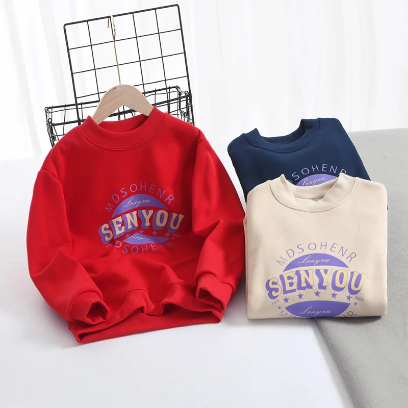 

Children Sweatshirts for Boys Cotton Fleece Pullover Letter Toddler Boys Tops Winter Add Wool Warm Teenage Sportwear Clothes