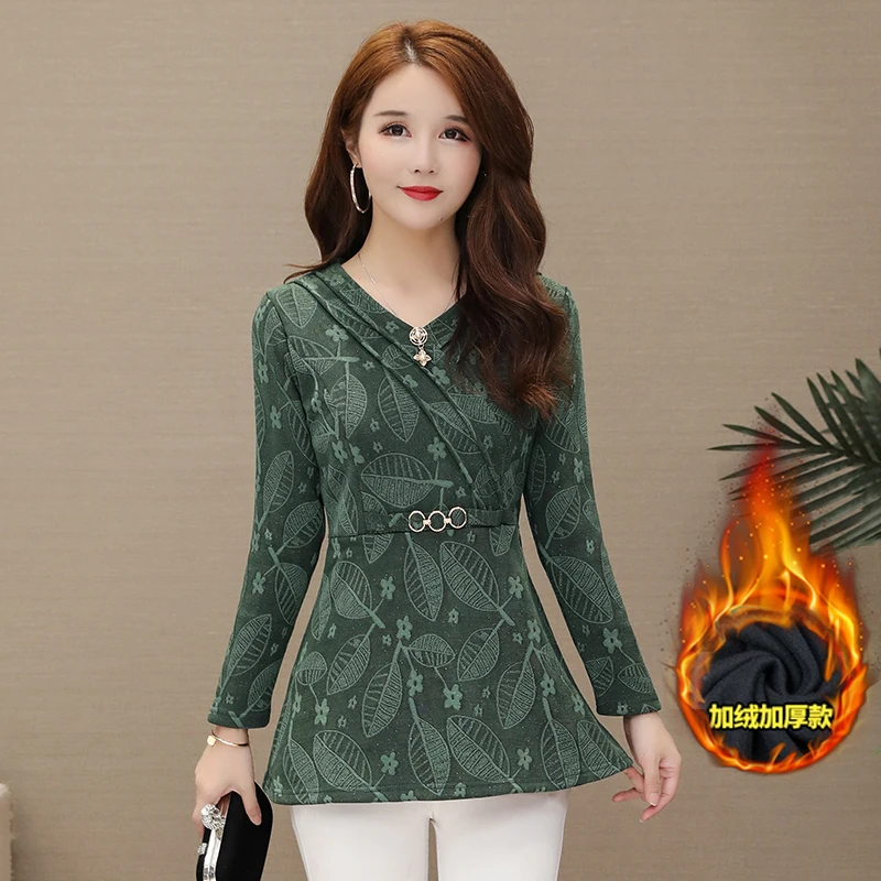 Зимние теплые Бархатные Топы для женщин тонкий трапециевидный дизайн туника топ