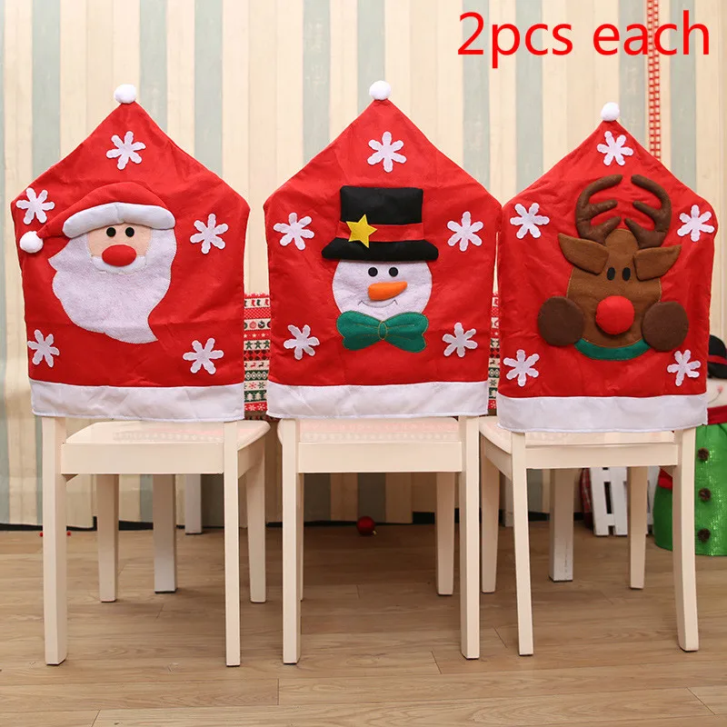 

Рождественское украшение для обеденного стола, аксессуары для украшения Нового года, чехлы на спинку стула, Рождественское украшение для д...