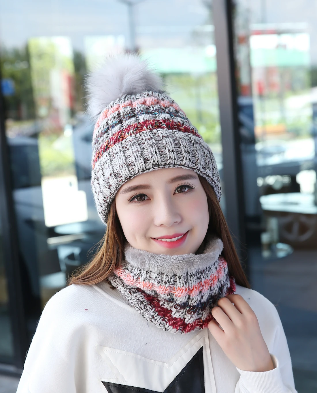 Женская Зимняя Шапка бини Connectyle комплект из мягкого флисового шарфа с подкладкой