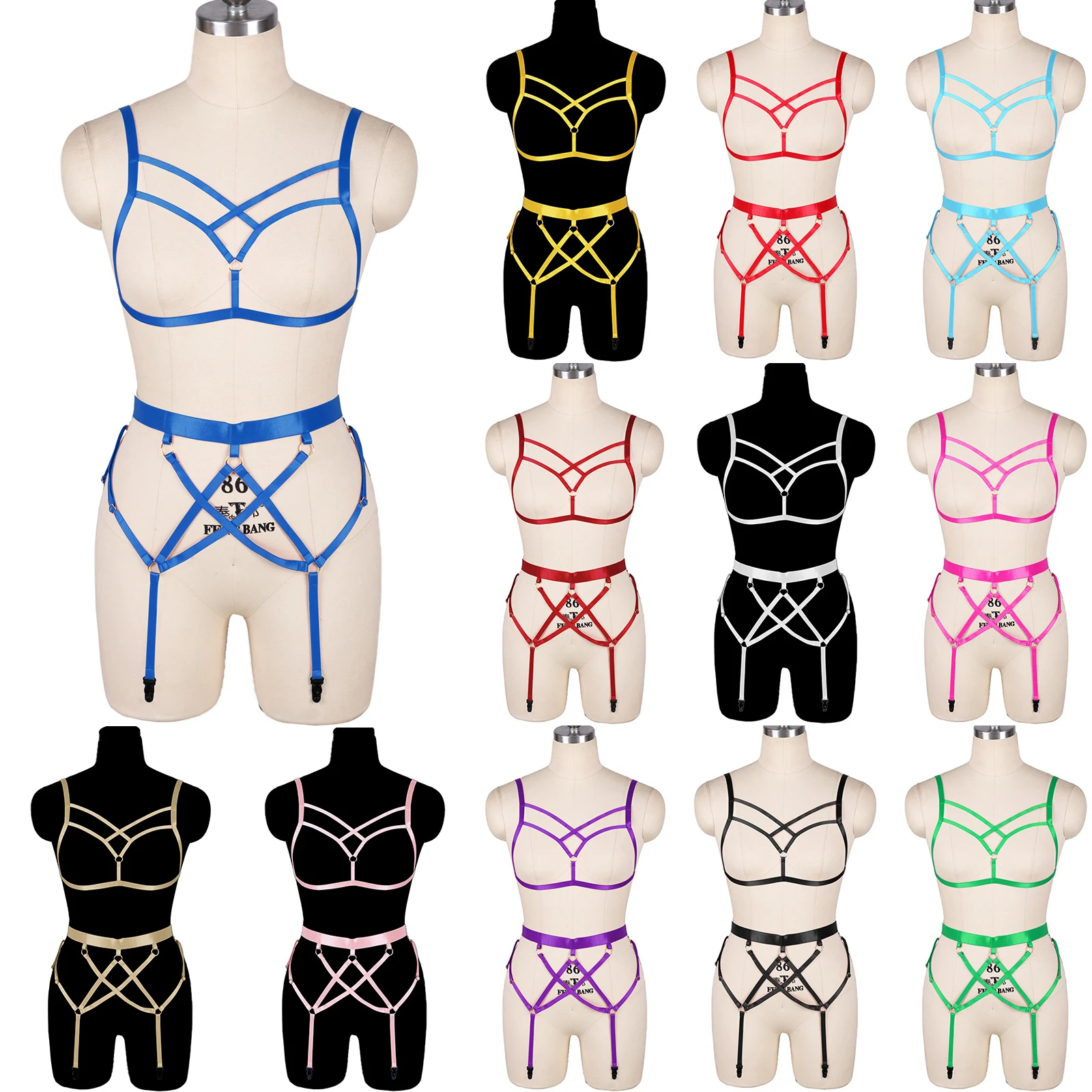 

Sexy Women Body Harness Underwear Set Chest Bondage Belts Punk Gothic Suspenders Straps Bra Stockings Garter Lingerie Fetish