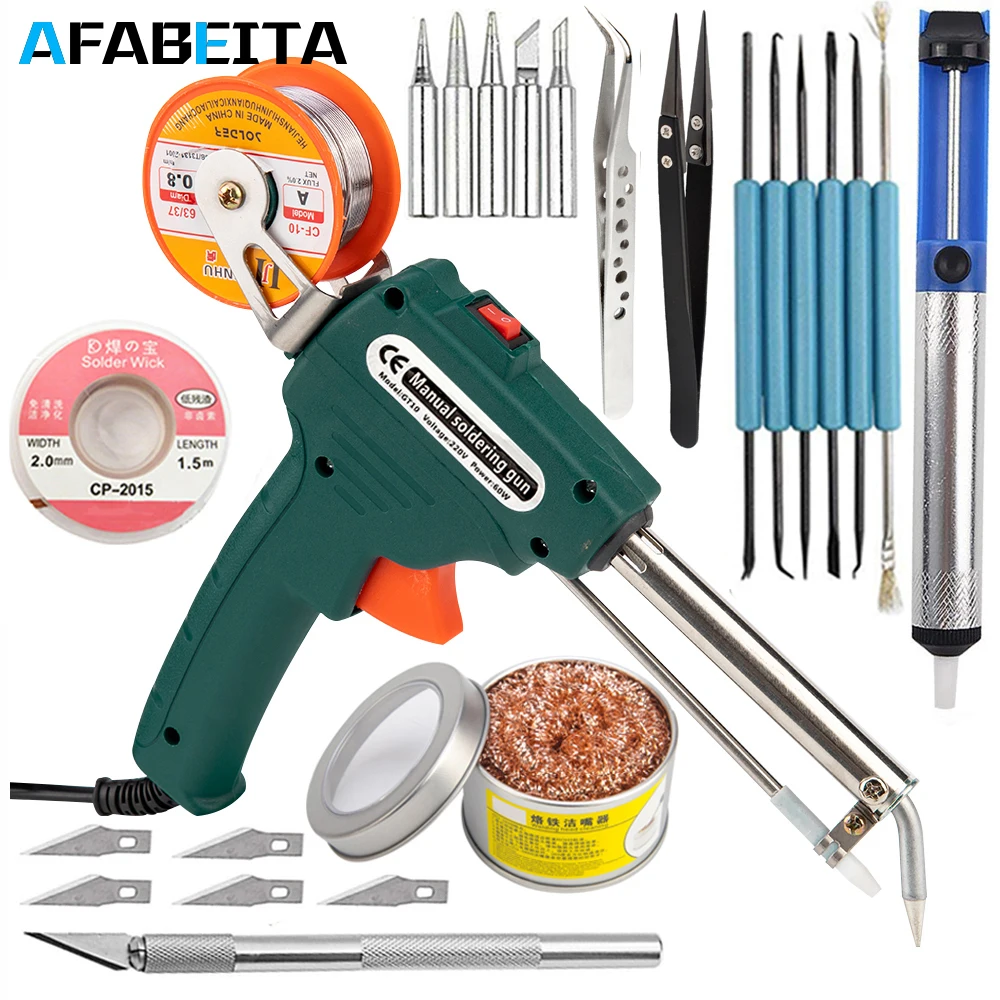 60W 110V/220V Tin Electric Soldering Iron Kit Automatic Send Tin Gun Electric Solder Station Tip Sucker Wire Welding Tools