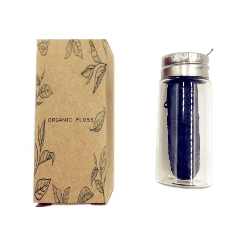 Organic Bamboo Fibre with Activated Charcoal Floss Zero waste Glass Jar natural silk spools bamboo dental floss