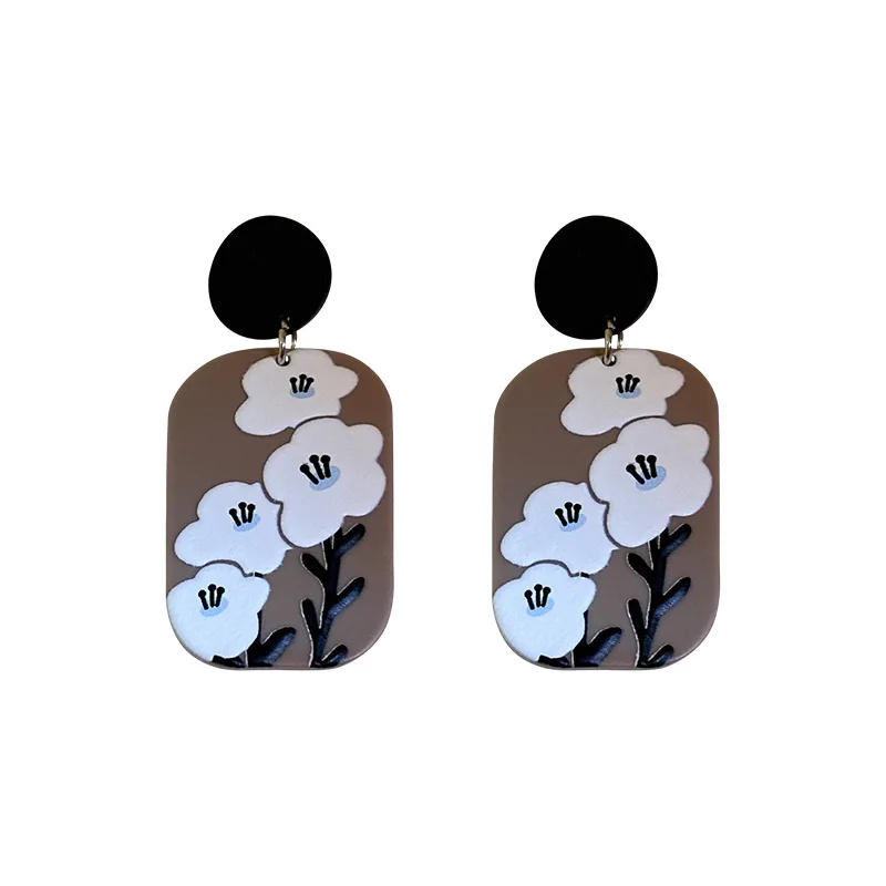 

LOVOACC Creative Multicolors Flowers Painting Hanging Earrings for Women Geometric Resin Arcylic Dangle Earrings Party Jewelry