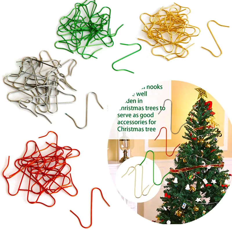 100 Pcs Christma Ornament Hooks S Shaped Metal Hook Metal Wire Hanging Hook for Christmas Tree Christmas Balls Party Decorations