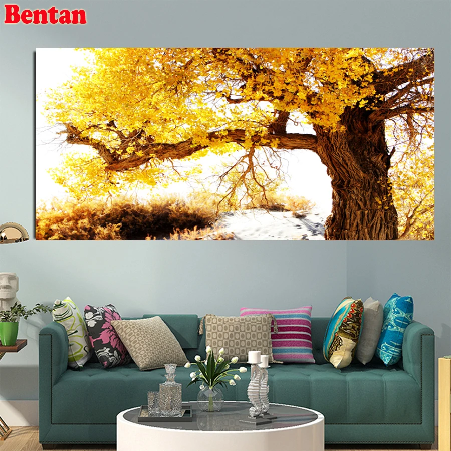 

Алмазная вышивка "сделай сам", пейзаж с золотым деревом, 5D алмазная живопись, вышивка крестиком, полное Искусство декора квадратная Мозаика из страз