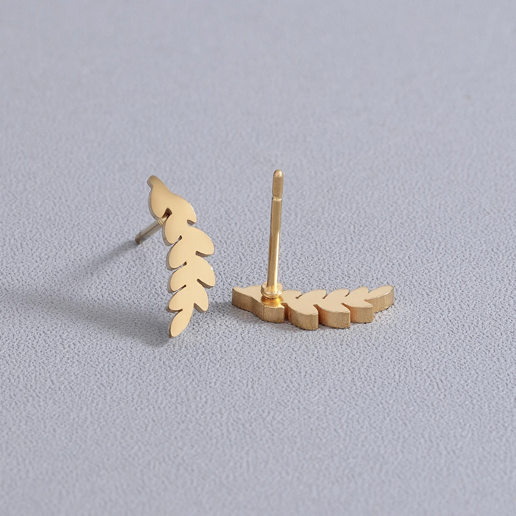 Kinitial Stainless Steel Olive Branch Leaf Stud Earrings for Women 2019 Boho Earring Vintage Fashion Statement Party Jewelry | Украшения и