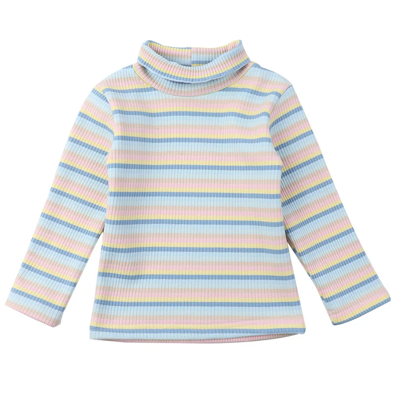 

Korean Version of the Girls Color Stripes Velvet Padded Bottoming Shirt 2020 Autumn and Winter New Baby All-Match Tops