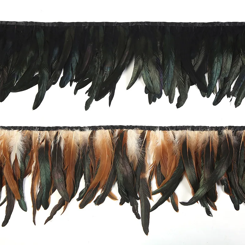 

10 Meter Long Rooster Coque Tail Feather Trim Width 10-15CM 4-6 Inches Natural Pheasant Chicken Feathers Fringe Trimming Ribbons