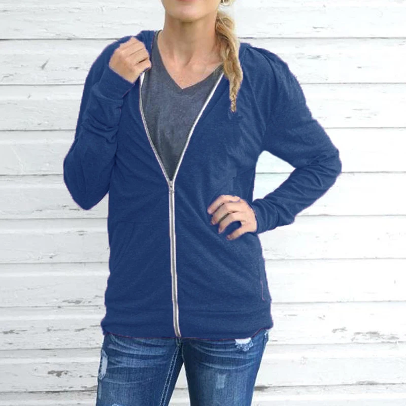 Женская повседневная толстовка на молнии однотонная Толстовка с длинным рукавом