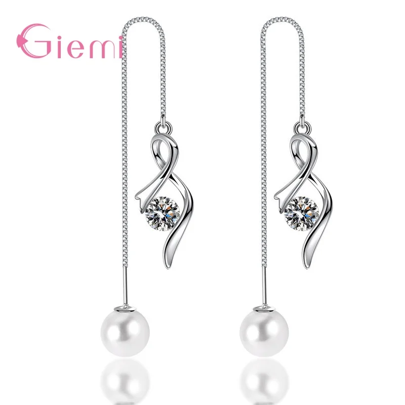 

Authentic 925 Silver Long Tassel Multiple Color Crystal Drop Earrings For Women Silver Fine Jewelry Gift Pearl Rings