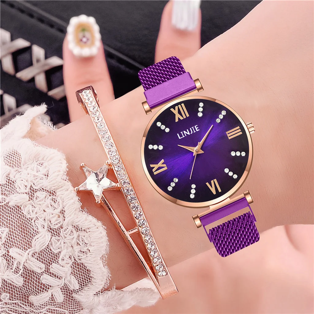 Женские роскошные бриллиантовые часы с римскими цифрами кварцевые наручные