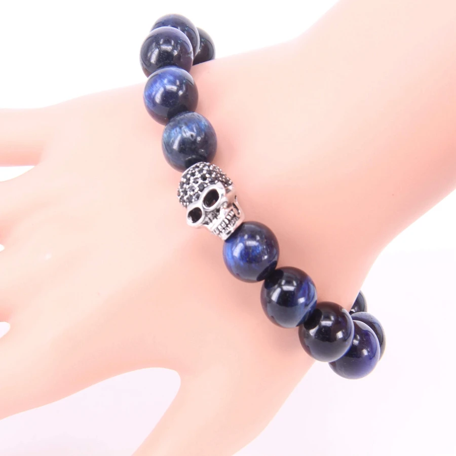Мужской Эластичный браслет с бусинами в виде глаз Томаса и черепа из циркония