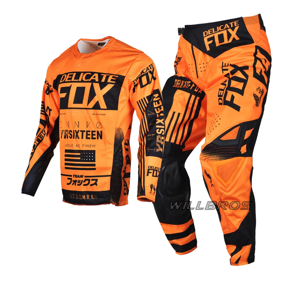 Delicate Fox 360 Flight Jersey Pants Motocross Racing Gear Set MX Combo BMX Dirt Bike Outfit Cycling Offroad Suit Orange Kits