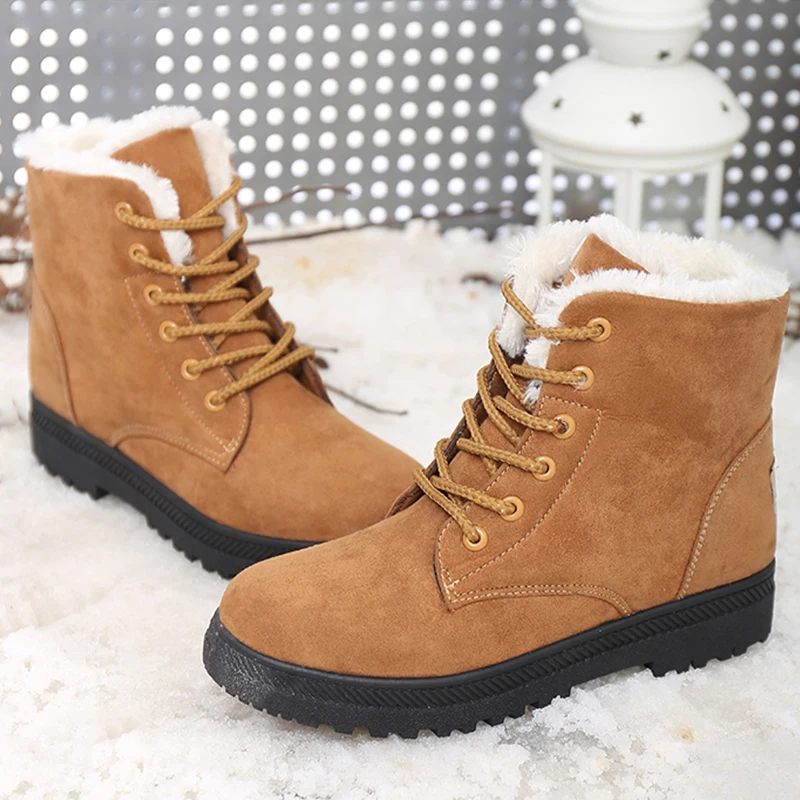 Зимние ботинки для женщин меховые теплые плюшевые ботильоны женские
