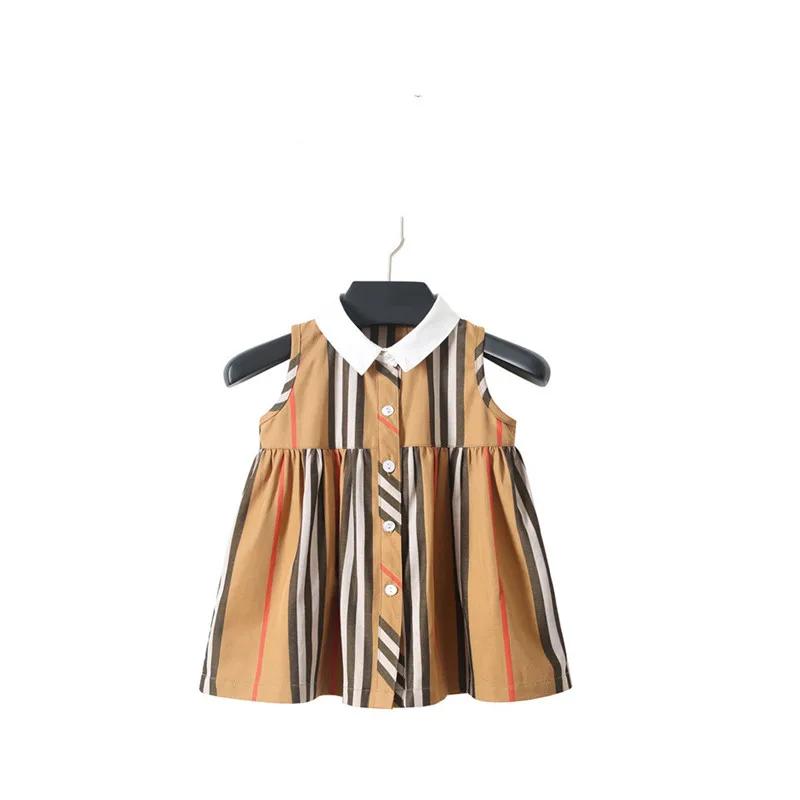 

2019 Summer Baby Clothes Bebe Girls Dress Sets Kids Stripe Style Dresses Casual Sleeveless Lapel Tutu Sundress with