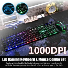 1000DPI USB Wired Rainbow Backlight Keyboard Mouse Set Mechanical for PC Laptop Desktop Gaming Stylish Ergonomic Combo