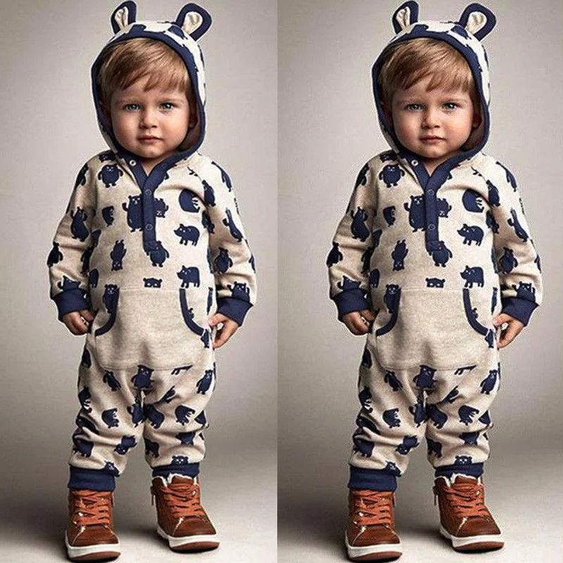 

2020 spring and autumn new baby cartoon long-sleeved hooded jumpsuit romper