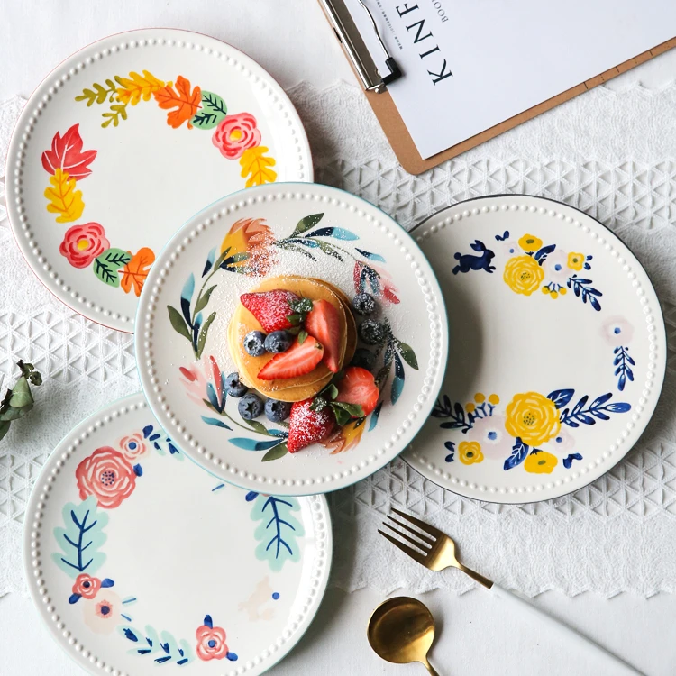 

Exquisite Pattern Dinner Plates Creativity Colorful Dessert Ceramic Dinner Plates Japanese Snack Assiette Kitchen Dishes DK50DP