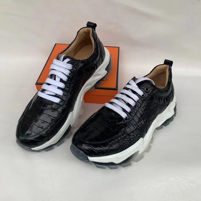 

2021 crocodile belly skin high quality top sneakers fashion trend casual new lace up men's shoes luxury brand leather genuine