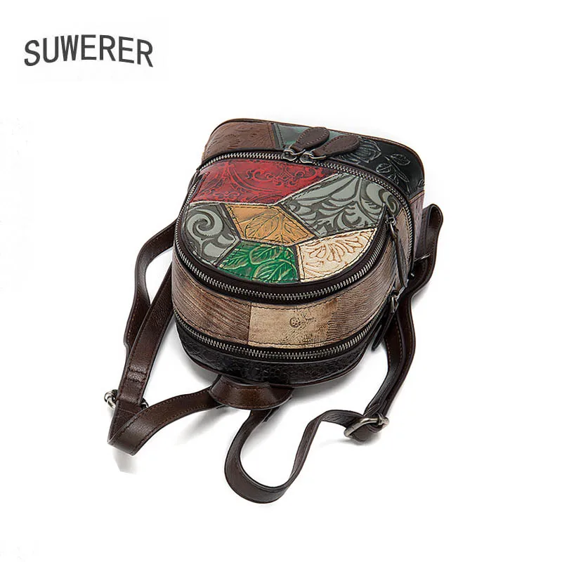 

SUWERER NEW Bags Women Real Cowhide Color stitching Women Genuine Leather bag Leisure backpack women leather bag