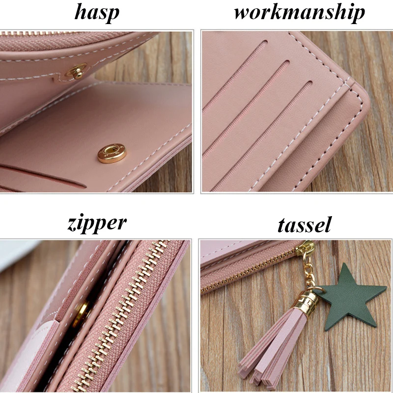 

Credit Card Holder Women Tassel Patchwork Chic Elegant Fashion Zipper Pocket High Quality All-match Short Money Bag Leisure Cute