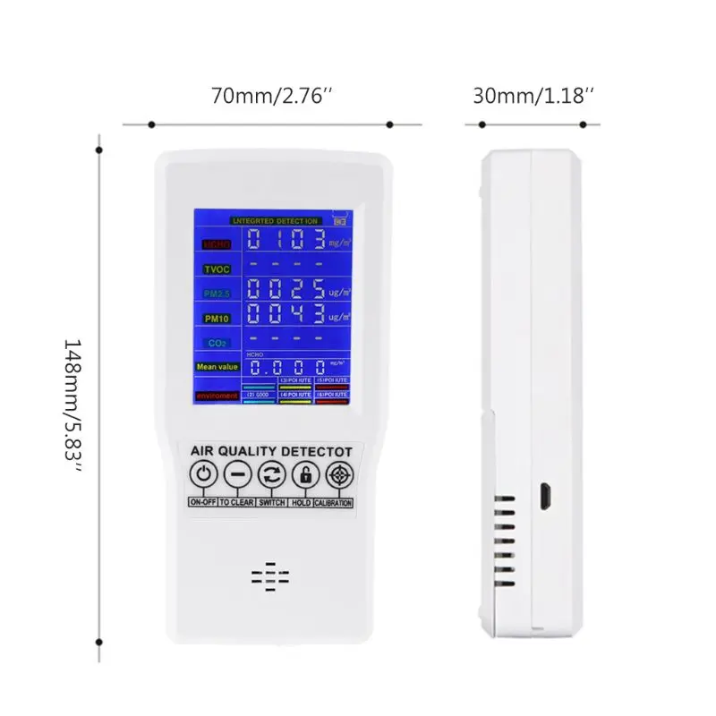 

Digital Formaldehyde Detector HCHO/TVOC/CO2/PM2.5/PM10 Gas Air Quality Monitor