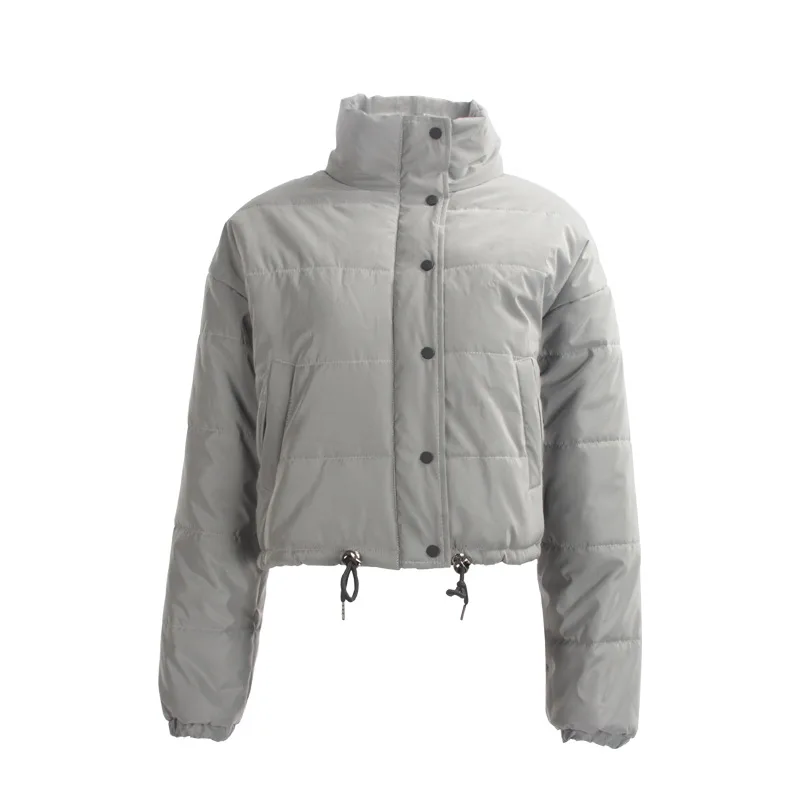 

Women's Winter Light-Reflecting Jacket Reflective Solid Parka 2020 Short Padded Coat Cropped Zippers Thick Polyester Luminous