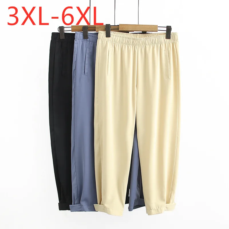 

Новинка 2021 летнее платье в Корейском стиле размера плюс длинные штаны для женщин большие свободные повседневные брюки с карманами, цвет: ха...