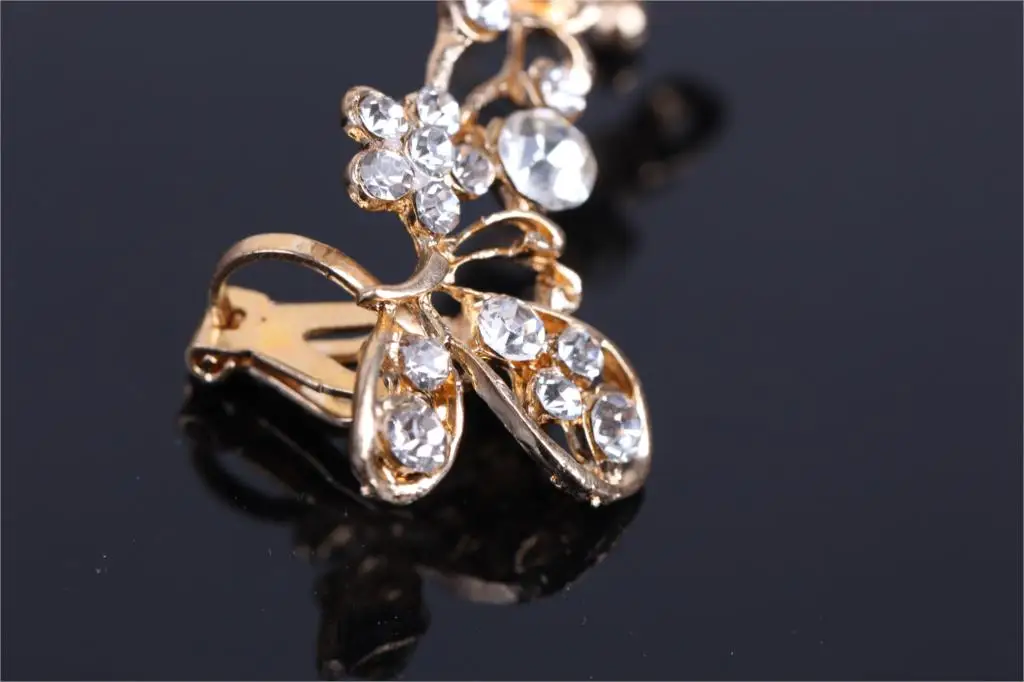 1 шт. новый дизайн шикарные ретро хрустальные бабочки цветы Золотые ушные манжеты