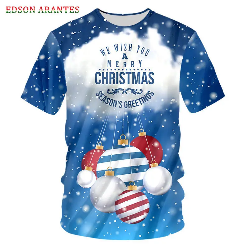 Футболка мужская с 3D принтом снежинок модный топ рождественским мячом светло