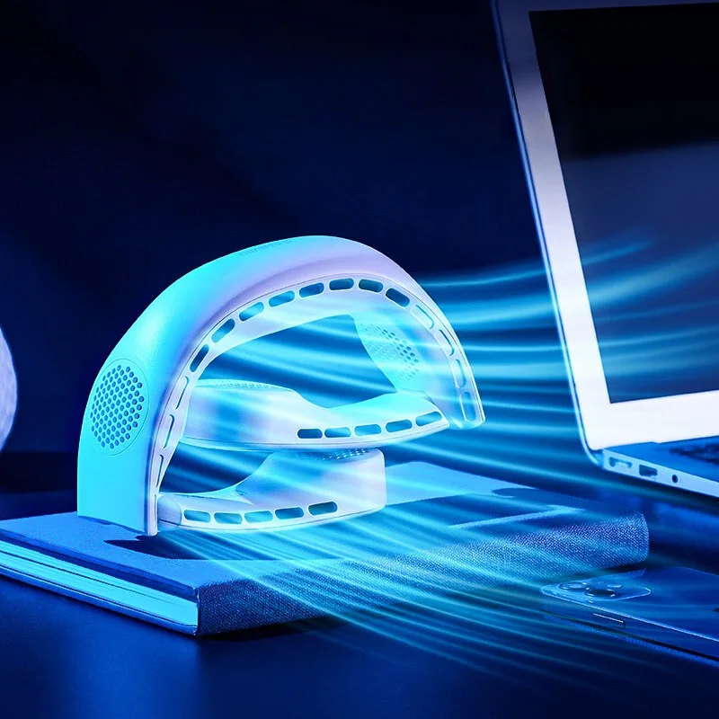 Портативный шейный мини вентилятор без лопастей с зарядкой от USB бесшумный для