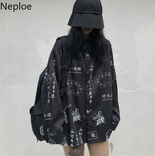 Neploe Harajuku китайская блузка с буквенным принтом свободная негабаритная уличная Футболка Топ рубашка корейский хип хоп панк блузки Blusas 55043