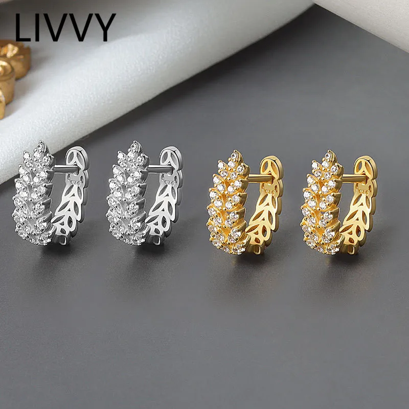 

LIVVY Silver Color Leaves Zircon Earrings for Woman Elegant Party Gift Used To Decorate Ear Region
