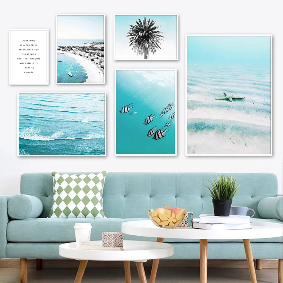

Sea Coconut Tree Tropical Fish Starfish Wall Art Canvas Painting Nordic Posters And Prints Wall Pictures For Living Room Decor