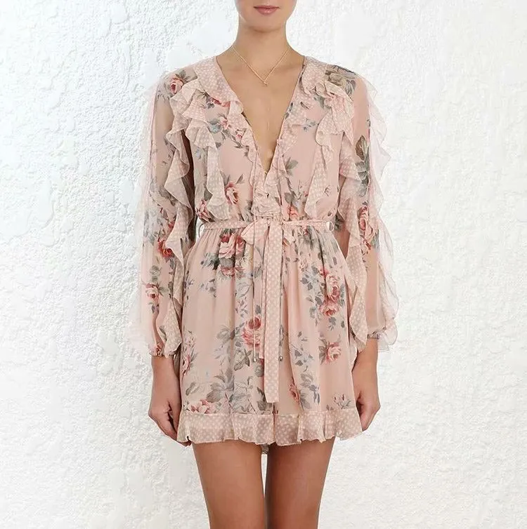 2019 женский комбинезон с цветочным принтом в стиле бохо элегантный оборками и