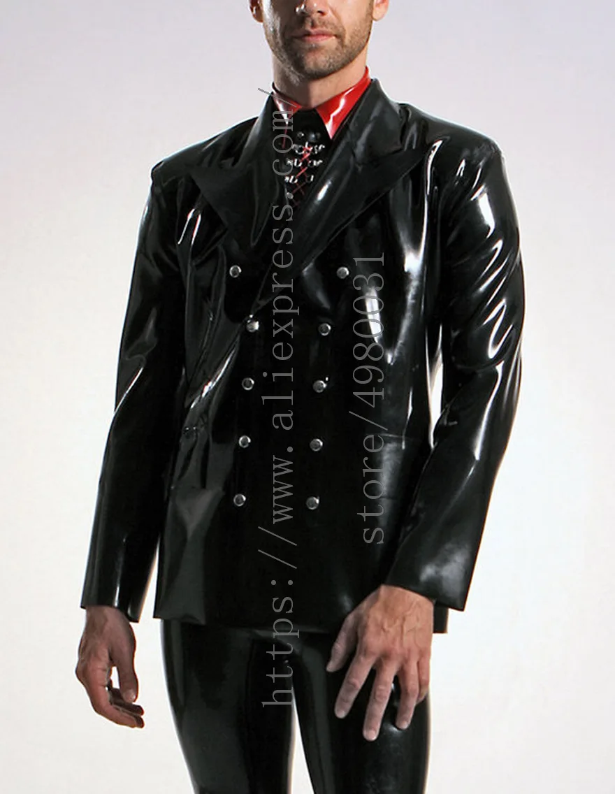 

Изготовлен из 0,6 мм толщина натурального латекса деловой костюм черный мужской тонкий латекс короткая куртка