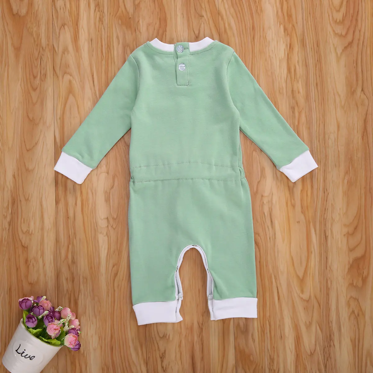 

0-24M Infant Newborn Baby Toddler Boys Girls Romper Solid Pocket Long Sleeve O-Neck One Piece Jumpsuit Outfit
