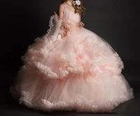 pageant pink ball gown flower girl dresses first communication dress girls wedding new year party dresses with ruffles