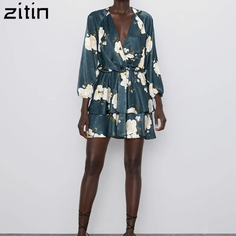 Винтажное элегантное Плиссированное мини платье с цветочным принтом для женщин