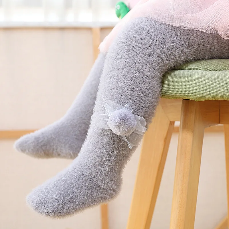 Весенние детские колготки чулки для девочек плиссированные детей гетры с помпон