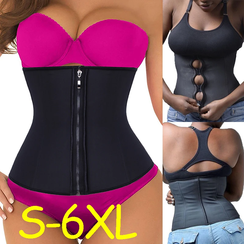 Женский латексный корсет для талии спортивный с застежкой молнией и крючком