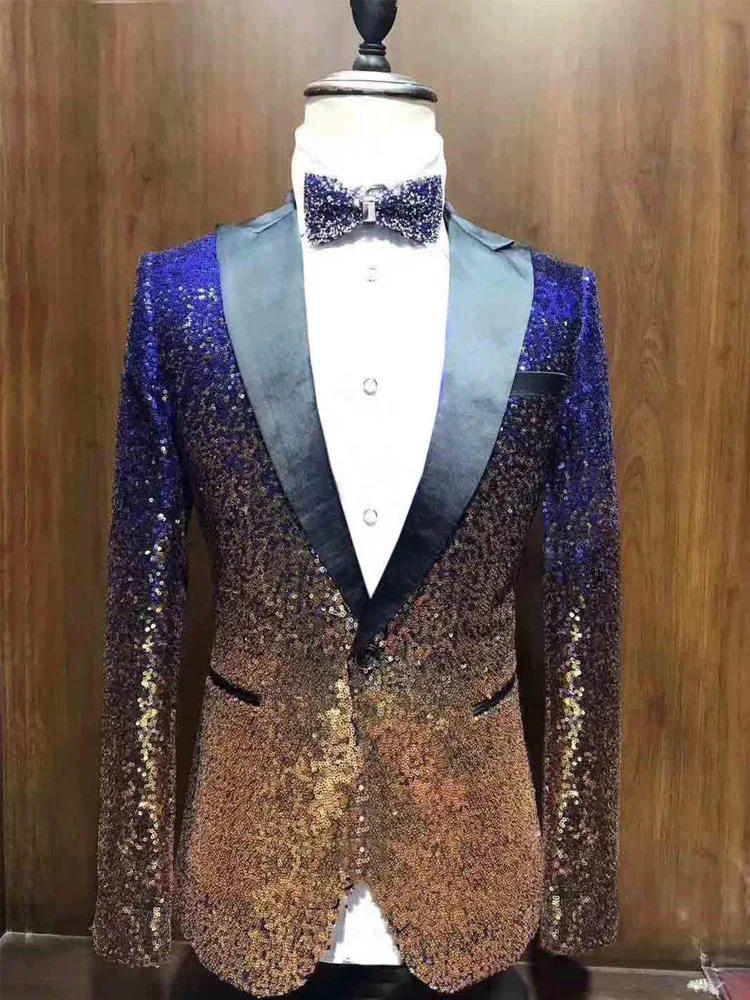 1 шт. Блестящий Мужской Блейзер костюм Slim Fit пиковая Нотч лацкан смокинг для вечеринка, Свадебный банкет ночной клуб блейзер