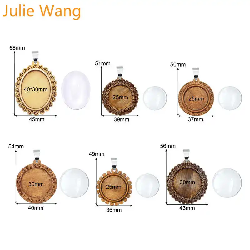 Julie Wang 2 шт. деревянный Овальный Круглый Кабошон База настройки талисманы крючки